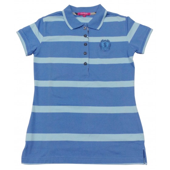  Danatella Polo Shirt Stripe Wanita Lengan Pendek Biru