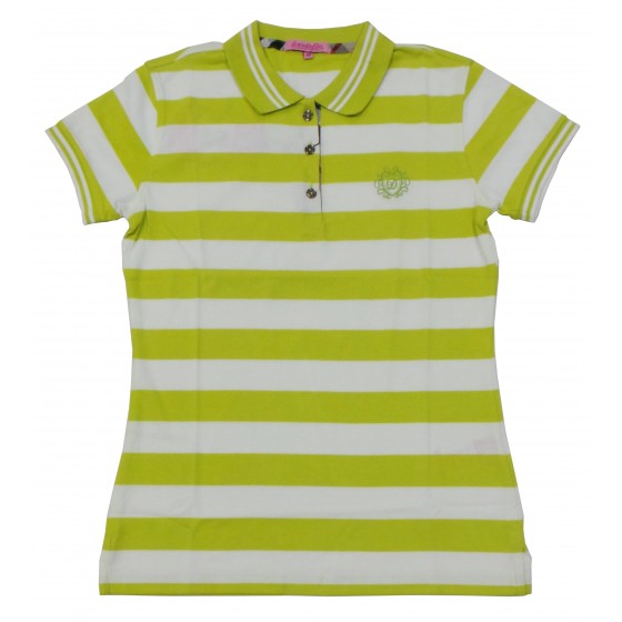 Danatella Polo Shirt Stripe Wanita Lengan Pendek Hijau Putih 