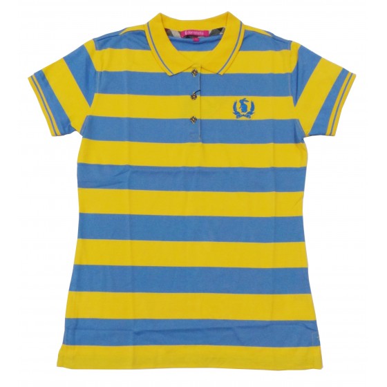 Danatella Polo Shirt Stripe Wanita Lengan Pendek Kuning Biru 