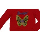 Baju T'shirt Anak Perempuan Lengan Panjang Merah Kupu-Kupu - 1