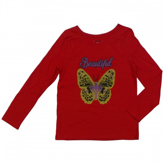 Baju T'shirt Anak Perempuan Lengan Panjang Merah Kupu-Kupu