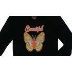 Baju T'shirt Anak Perempuan Lengan Panjang Hitam Kupu Kupu Sablon Pink  - 1