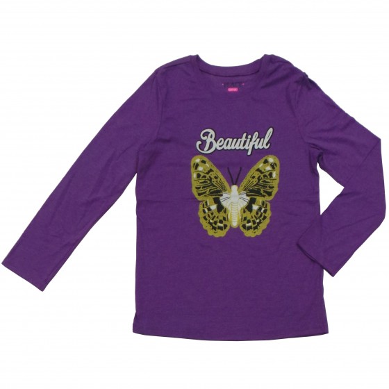 Baju T'shirt Anak Perempuan Lengan Panjang Kupu-Kupu Ungu