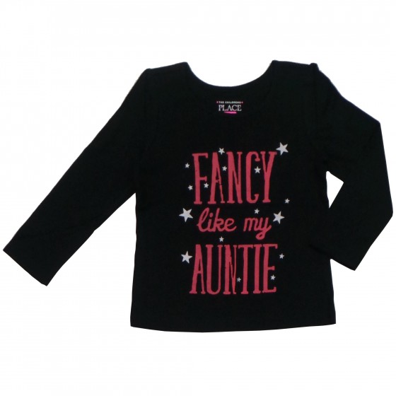 Baju T'shirt Anak Perempuan Lengan Panjang Hitam Fancy Sablon Merah 