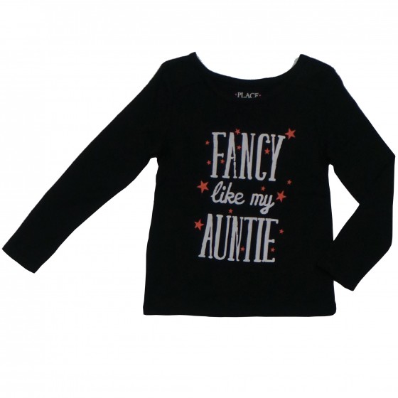 Baju T'shirt Anak Perempuan Lengan Panjang Hitam Fancy Sablon Putih 