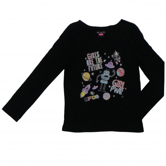 Baju T'shirt Anak Perempuan Lengan Panjang Hitam Girls PWR