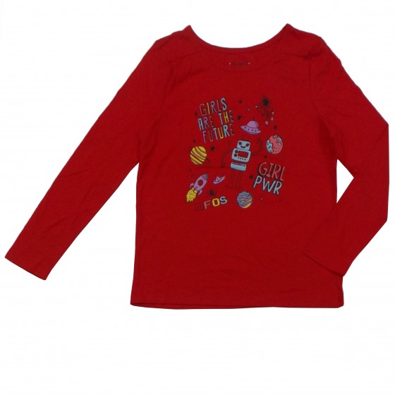 Baju T'shirt Anak Perempuan Lengan Panjang Merah Girls PWR