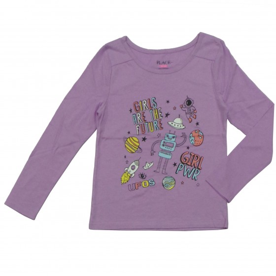 Baju T'shirt Anak Perempuan Lengan Panjang Ungu Muda Girls PWR