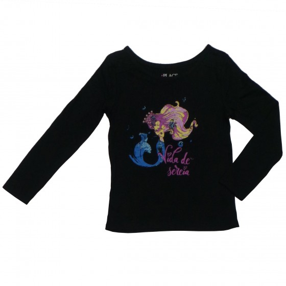 Baju T'shirt Anak Perempuan Lengan Panjang Hitam Putri Duyung Baju T'shirt Anak Perempuan Lengan Panjang Hitam Putri Duyung